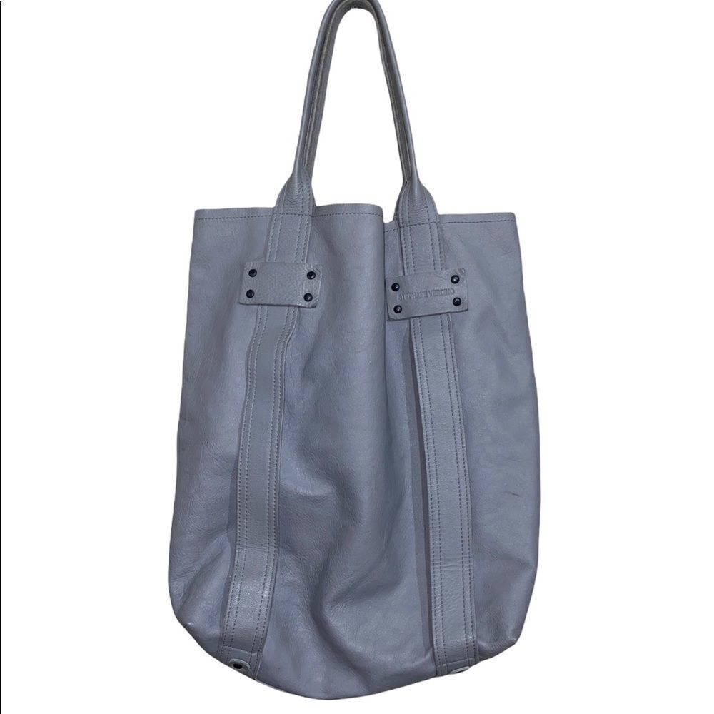 STEPHANE VERDINO LARGE GREY LEATHER TOTE BAG EUC
